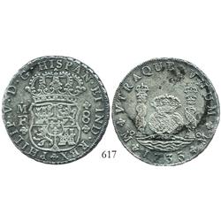 Mexico City, Mexico, pillar 8 reales, Philip V, 1733MF, rare.