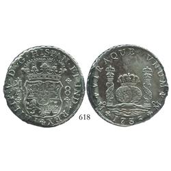 Mexico City, Mexico, pillar 8 reales, Philip V, 1733MF, rare.