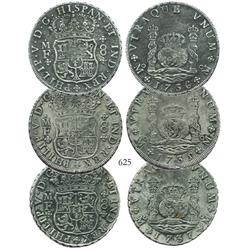 Lot of 3 Mexico City, Mexico, pillar 8 reales, Philip V, dated 1735-37 (one of each date), assayer M