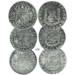 Lot of 3 Mexico City, Mexico, pillar 8 reales, Philip V, dated 1735-37 (one of each date), assayer M