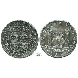 Mexico City, Mexico, pillar 8 reales, Philip V, 1744MF, choice.