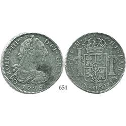 Mexico City, Mexico, bust 8 reales, Charles III, 1775FM, rare provenance.