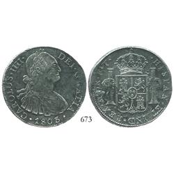 Mexico City, Mexico, bust 8 reales, Charles IV, 1803FT.