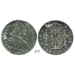 Mexico City, Mexico, bust 8 reales, Charles IV, 1803FT.