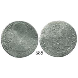 Mexico City, Mexico, bust 2 reales, Ferdinand VII (armored bust), 1810HJ, scarce.
