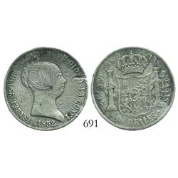 Seville, Spain, bust 10 reales, Isabel II, 1852.