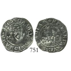 Mexico City, Mexico, 1/2 real, Charles-Joanna, "Late Series," M to left, o in middle, L to right.