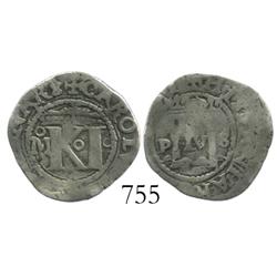 Mexico City, Mexico, 1/2 real, Charles-Joanna, "Late Series," oM to left, o in middle, o to right of