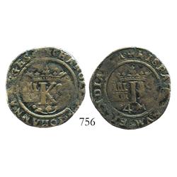 Mexico City, Mexico, copper 4 maravedis, Charles-Joanna, "Late Series," o4o-M at bottom on reverse.