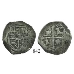 Mexico City, Mexico, cob 2 reales, Philip III, assayer F, large lions.