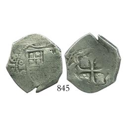 Mexico City, Mexico, cob 2 reales, 1666G, unique.