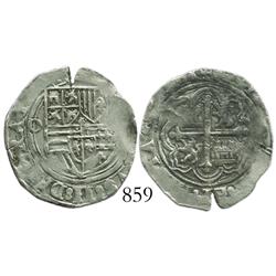 Mexico City, Mexico, cob 1 real, Philip II, assayer O (O to left, oM to right).