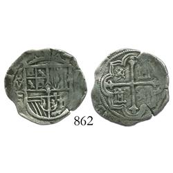 Mexico City, Mexico, cob 1 real, Philip III, assayer F, quadrants of cross transposed, rare.