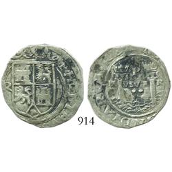 Lima, Peru, 2 reales, Philip II, assayer Rincon, motto as PL-VSVL-R, rare.