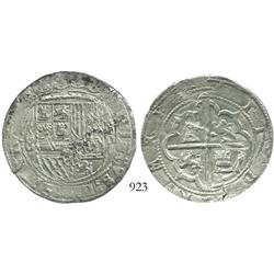 Lima, Peru, cob 8 reales, Philip II, assayer Diego de la Torre, P-8 to left, *-oD to right.