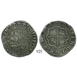Lima, Peru, cob 4 reales, Philip II, assayer Diego de la Torre, P-4 to left, *-oD to right.