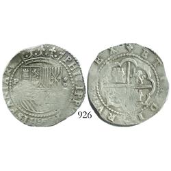 Lima, Peru, cob 4 reales, Philip II, assayer Diego de la Torre, P-4 to left, *-oD to right.