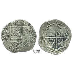 Lima, Peru, cob 2 reales, Philip II, assayer Diego de la Torre, *-ii to left, P-oD/X to right, rare.