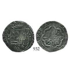 Lima, Peru, cob 2 reales, Philip II, assayer Diego de la Torre, P-ii to left, *-oD to right.