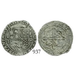 Lima, Peru, cob 1 real, Philip II, assayer Diego de la Torre, *-I to left, P-dot-D to right.