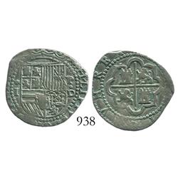 Lima, Peru, cob 1 real, Philip II, assayer Diego de la Torre, *-I to left, P-dot-D to right.
