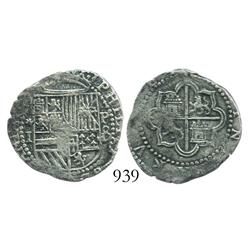 Lima, Peru, cob 1 real, Philip II, assayer Diego de la Torre, *-I to left, P-oD to right.