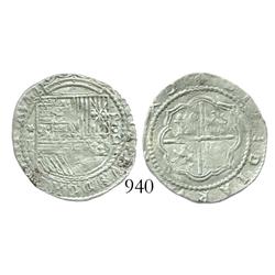 Lima, Peru, cob 1 real, Philip II, assayer Diego de la Torre, *-I to left, P-oD to right.