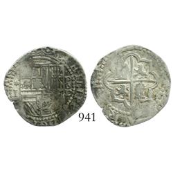 Lima, Peru, cob 1 real, Philip II, assayer Diego de la Torre, *-I to left, P-oD to right.