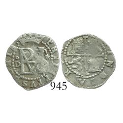 Lima, Peru, cob 1/2 real, Philip II, assayer Diego de la Torre, oD to left, * to right.