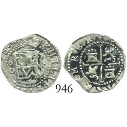 Lima, Peru, cob 1/2 real, Philip II, assayer Diego de la Torre, oD to left, * to right.