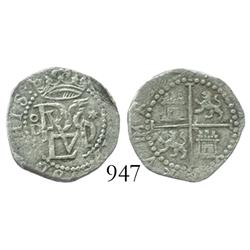 Lima, Peru, cob 1/2 real, Philip II, assayer Diego de la Torre, oD to left, * to right.
