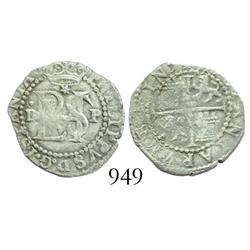 Lima, Peru, cob 1/2 real, Philip II, assayer Diego de la Torre, dot-D to left, P to right, * above m