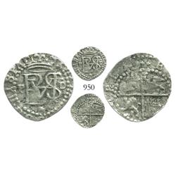 Lima, Peru, cob 1/2 real, Philip II, assayer Diego de la Torre, P to left, dot-D to right, * below m