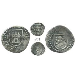 Lima, Peru, cob 1/4 real, Philip II, assayer Diego de la Torre, P to left, * to right of castle.