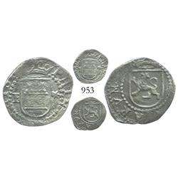 Lima, Peru, cob 1/4 real, Philip II, assayer Diego de la Torre, P to left, * to right of castle.