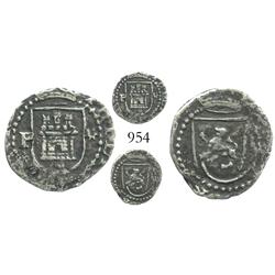 Lima, Peru, cob 1/4 real, Philip II, assayer Diego de la Torre, P to left, * to right of castle.