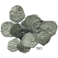 Lot of 12 Lima, Peru, cob 1/2R, various periods, some with visible dates.