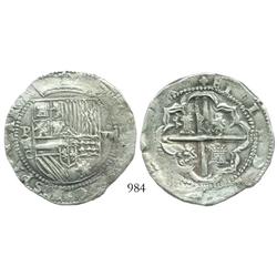 Potosi, Bolivia, cob 8 reales, Philip II, assayer C, very rare.