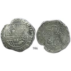 Potosi, Bolivia, cob 8 reales, Philip II, assayer A.