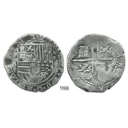 Potosi, Bolivia, cob 8 reales, Philip II, assayer B (4th period).
