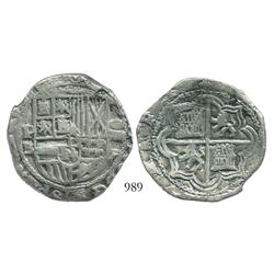 Potosi, Bolivia, cob 8 reales, Philip II, assayer B (5th period), borders of x's.