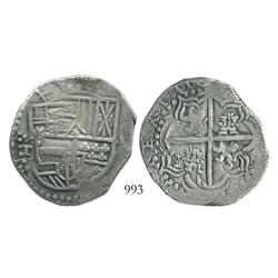 Potosi, Bolivia, cob 8 reales, 1618T, quadrants of cross transposed, scarce as non-salvage.