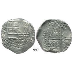 Potosi, Bolivia, cob 8 reales, (16)ZIII (1623), assayer P, quadrants of cross transposed, very rare.