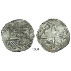 Potosi, Bolivia, cob 4 reales, Philip II, assayer B (1st period, "Lima style").