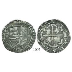 Potosi, Bolivia, cob 4 reales, Philip II, assayer B (2nd period, "Great Module," HISPANIARVM).