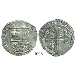 Potosi, Bolivia, cob 4 reales, Philip II, assayer B (2nd period, ISPANIARVM).