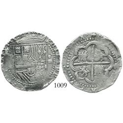 Potosi, Bolivia, cob 4 reales, Philip II, assayer B (2nd period, HISPANIARVM).