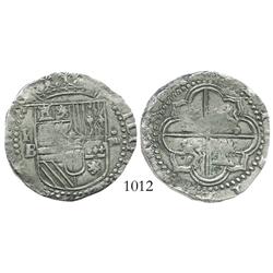 Potosi, Bolivia, cob 4 reales, Philip II, assayer B (3rd period).