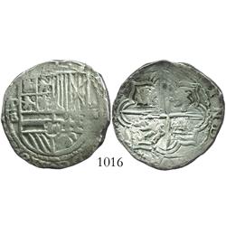 Potosi, Bolivia, cob 4 reales, Philip II, assayer B (5th period), borders of x's.