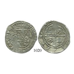Potosi, Bolivia, cob 2 reales, Philip II, assayer R (Rincon, P-R to left).